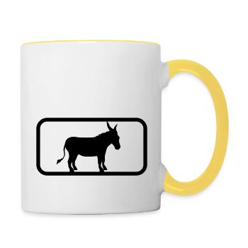 button sport logo cool esel pferd pony klein packe - Tasse zweifarbig - Weiß/Gelb - Rechts