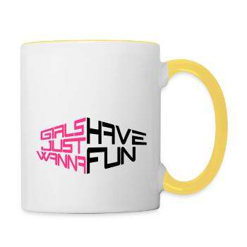 perspektive girls just wanna have fun spruch text - Tasse zweifarbig - Weiß/Gelb - Rechts
