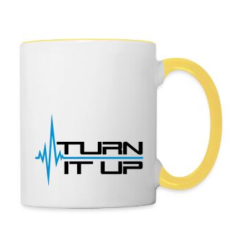 frequenz puls herzschlag turn it up balken striche - Tasse zweifarbig - Weiß/Gelb - Rechts
