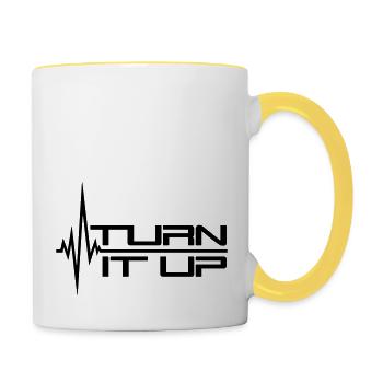 frequenz puls herzschlag turn it up balken striche - Tasse zweifarbig - Weiß/Gelb - Rechts