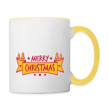 banner fir tree text design logo fir stars fr - Contrasting Mug - white/yellow - Right