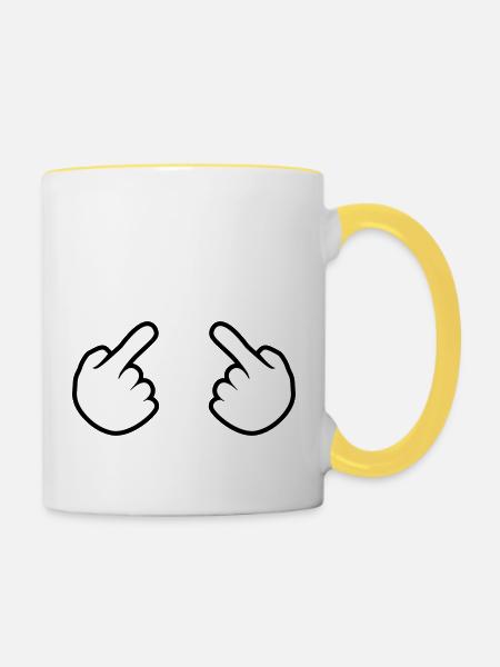 2 haende ich kontur hand comic cartoon zeigen zeig - Tasse zweifarbig - Weiß/Gelb