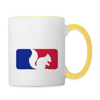 rongeur écureuil noir logo sport rouge bleu - Mug contrasté - blanc/jaune - Droite