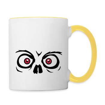 look horror halloween scary boese face head - Contrasting Mug - white/yellow - Right