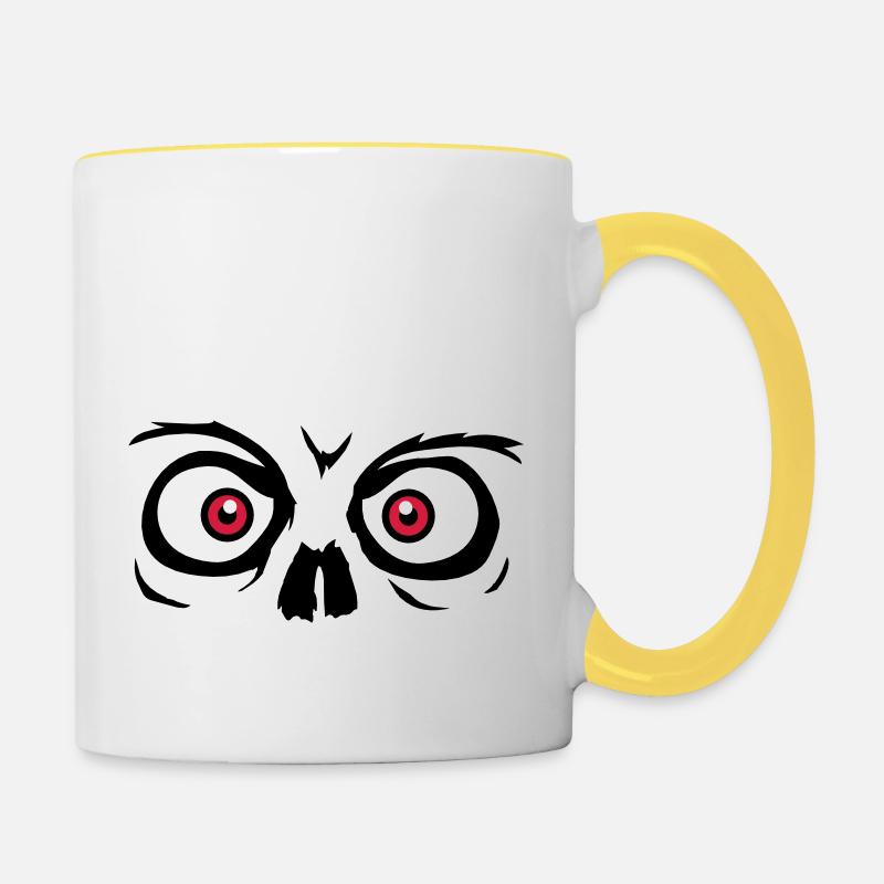 regarder horreur halloween effrayant boese visage tête - Mug contrasté - blanc/jaune