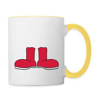 2 schuhe stiefel anziehen klamotten schuhe weihnac - Tasse zweifarbig - Weiß/Gelb - Rechts