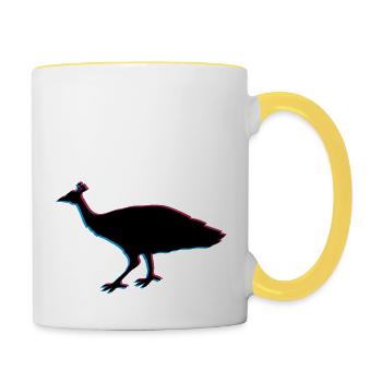 3d bird silhouette outline shadow peacock pheasant feather - Contrasting Mug - white/yellow - Right