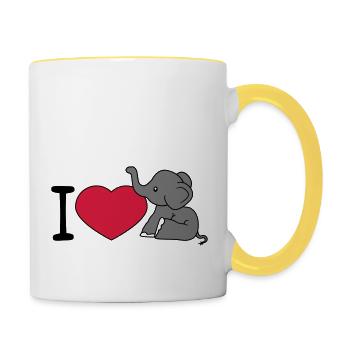 elefant i love liebe herz sitzend suess kalb klein - Tasse zweifarbig - Weiß/Gelb - Rechts
