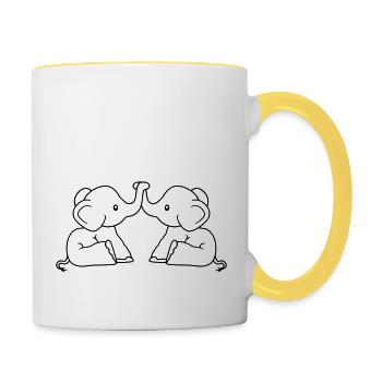 2 elefanten freunde team paar liebe paerchen brued - Tasse zweifarbig - Weiß/Gelb - Rechts