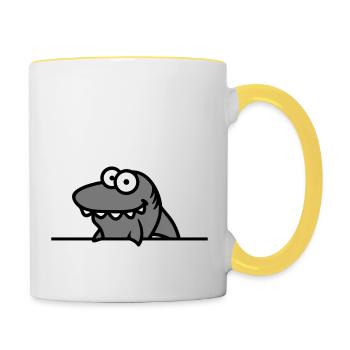 hai funny shield frame wall show comic cartoo - Contrasting Mug - white/yellow - Right