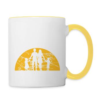 scratch tears vacation sun family vacation 2 children - Contrasting Mug - white/yellow - Right