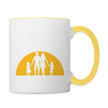 abend ferien sonne familie urlaub 2 kinder geschwi - Tasse zweifarbig - Weiß/Gelb - Rechts
