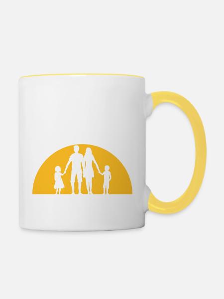 abend ferien sonne familie urlaub 2 kinder geschwi - Tasse zweifarbig - Weiß/Gelb