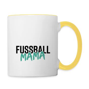 Fußball Mama Fan Geschenk - Tasse zweifarbig - Weiß/Gelb - Rechts