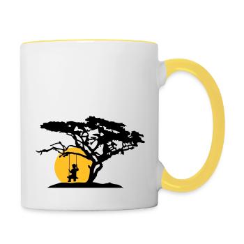 sun silhouette tree africa savanna lonely trauri - Contrasting Mug - white/yellow - Right