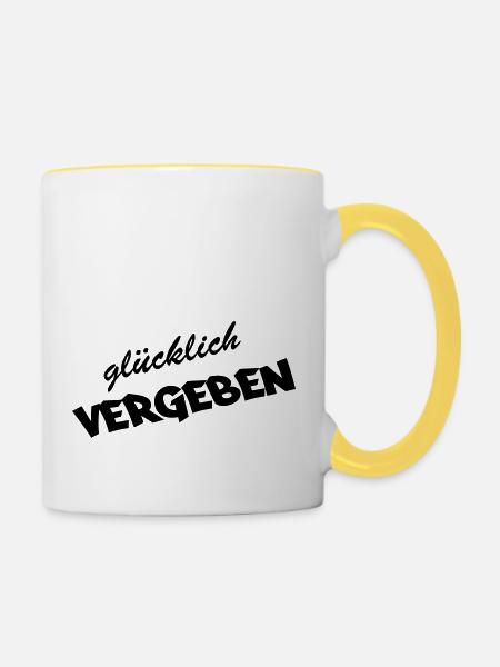 gluecklich_vergeben - Tasse zweifarbig - Weiß/Gelb