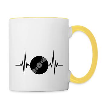 vinyl platte puls herzschlag frequenz play party f - Tasse zweifarbig - Weiß/Gelb - Rechts