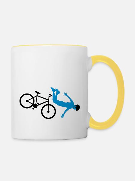 fahrradunfall sturz fahrradhelm fahrrad fahren stu - Tasse zweifarbig - Weiß/Gelb