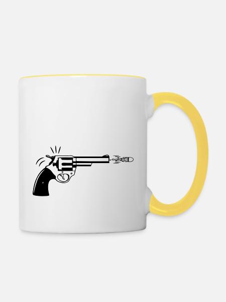 Waffen Pistole - Tasse zweifarbig - Weiß/Gelb