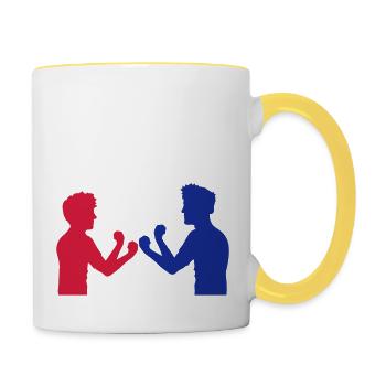 red blue 2 enemies friends team couple duel boxing ka - Contrasting Mug - white/yellow - Right