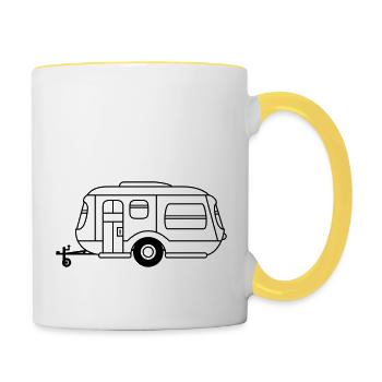 camping caravane anhaenger voyagent urlau - Mug contrasté - blanc/jaune - Droite