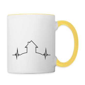 haus EKG puls herzschlag frequenz eigenheim umriss - Tasse zweifarbig - Weiß/Gelb - Rechts