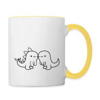 In love dinosaur couple - Contrasting Mug - white/yellow - Right