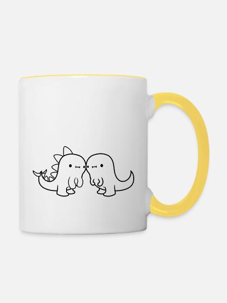 Couple amoureux de dinosaures - Mug contrasté - blanc/jaune