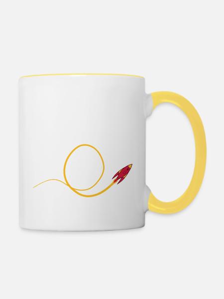Looping fliegende Rakete - Tasse zweifarbig - Weiß/Gelb
