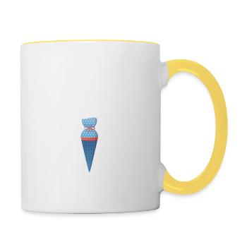 Herzschlag EKG, Schultüte, Einschulung Geschenk - Tasse zweifarbig - Weiß/Gelb - Rechts