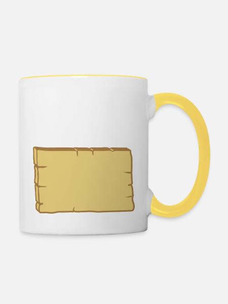 Holzschild Design Rahmen - Tasse zweifarbig - Weiß/Gelb