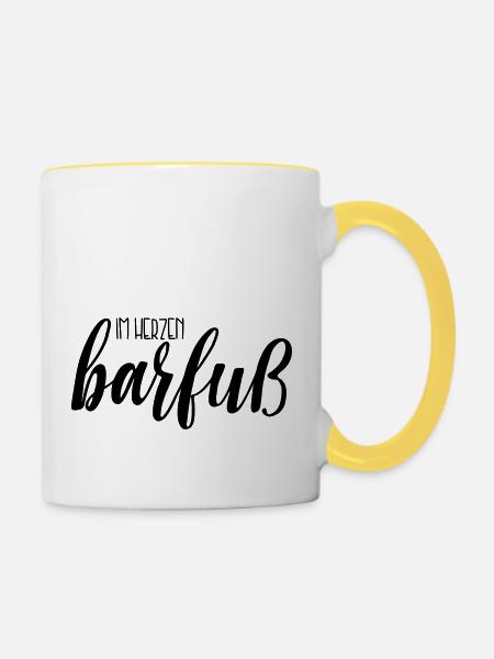 Im Herzen barfuss - Tasse zweifarbig - Weiß/Gelb