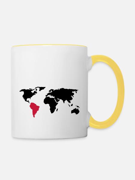 Reiseziel: Südamerika - Tasse zweifarbig - Weiß/Gelb
