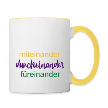 Familie Motto Zusammenhalt - Tasse zweifarbig - Weiß/Gelb - Rechts
