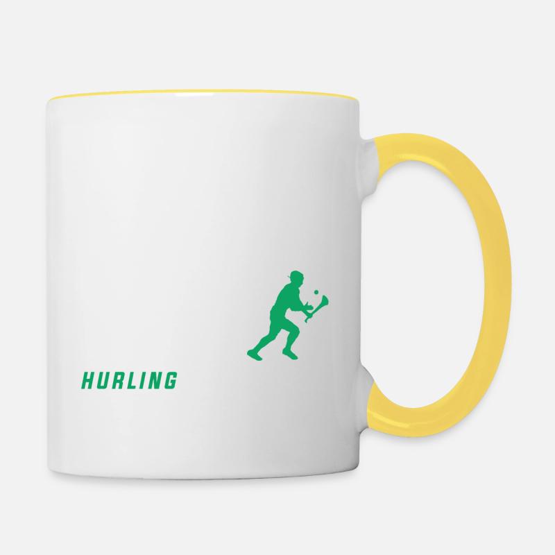 Die Evolution von Hurling - Tasse zweifarbig - Weiß/Gelb