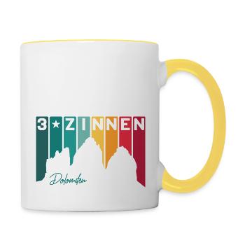 Three 3 Peaks Dolomites E5 South Tyrol Italy Retro - Contrasting Mug - white/yellow - Right