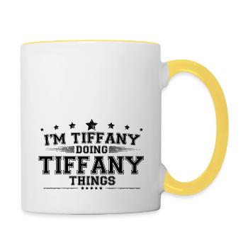 Ich bin Tiffany, die Tiffany-Sachen macht - Tasse zweifarbig - Weiß/Gelb - Rechts