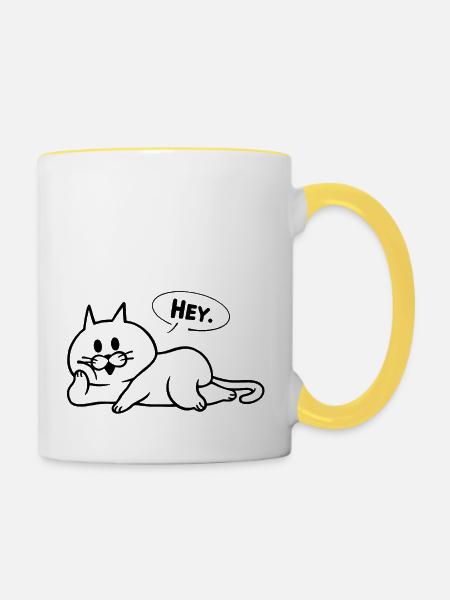 Faule Katze - Tasse zweifarbig - Weiß/Gelb