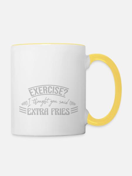 Exercise Extra Fries Zitat - Tasse zweifarbig - Weiß/Gelb