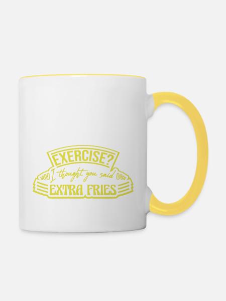 Exercise Extra Fries Zitat - Tasse zweifarbig - Weiß/Gelb