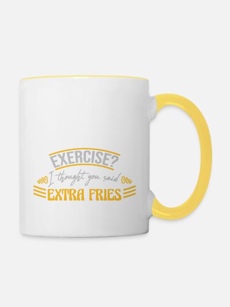 Exercise Extra Fries Zitat - Tasse zweifarbig - Weiß/Gelb