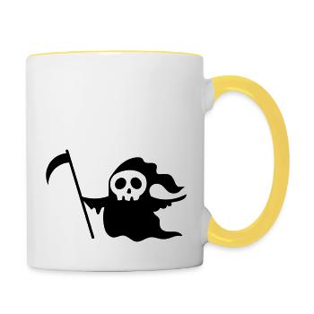 Wandelnder Todesschädel mit einer Sense - Tasse zweifarbig - Weiß/Gelb - Rechts