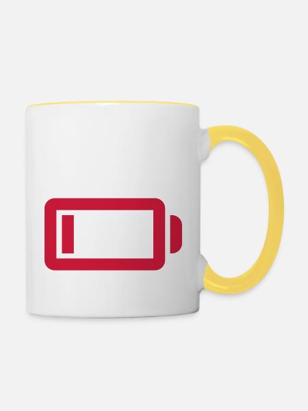Batterie leer kein Strom - Tasse zweifarbig - Weiß/Gelb