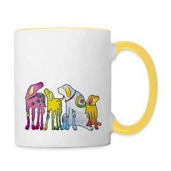 Hunde Welpe Hunderasse Meute Haustier Terrier Mops - Tasse zweifarbig - Weiß/Gelb - Rechts