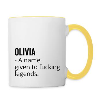 Olivia a Name Given to Fucking Legends - Contrasting Mug - white/yellow - Right