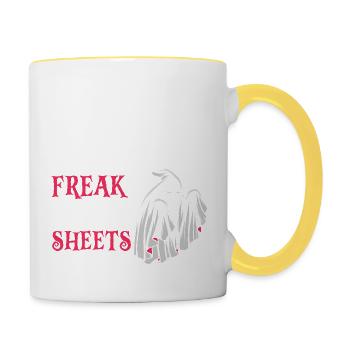 Retro Freak In The Sheets Funny Halloween - Tasse zweifarbig - Weiß/Gelb - Rechts
