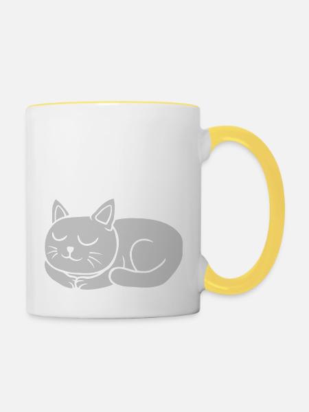 Katze schlafend liegend Comic - Tasse zweifarbig - Weiß/Gelb