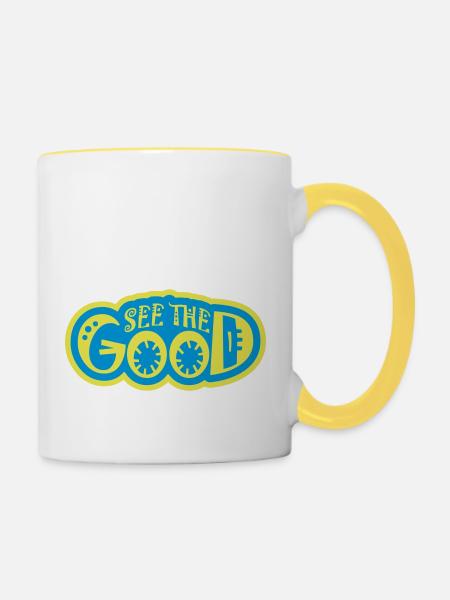 see the good Zitat - Tasse zweifarbig - Weiß/Gelb