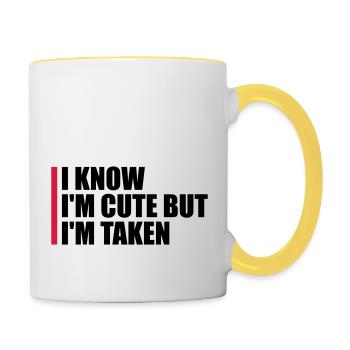 citation mignonne mais prise - Mug contrasté - blanc/jaune - Droite