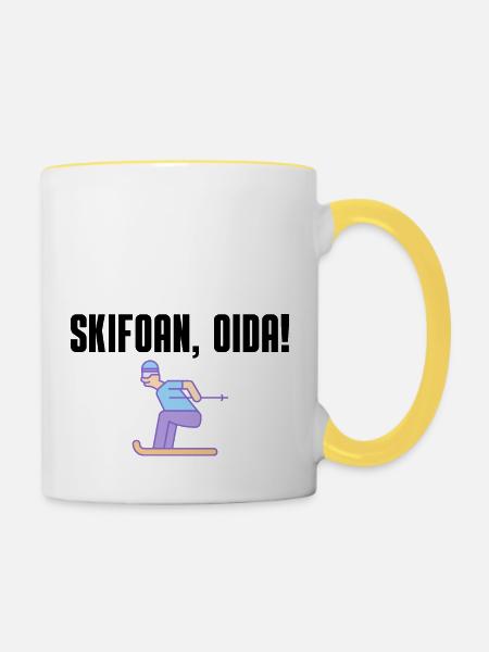 Skifoan, Oida - Tasse zweifarbig - Weiß/Gelb